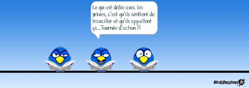 Cette blague est sortie de ma cervelle d’oiseau ! Gréve = Action