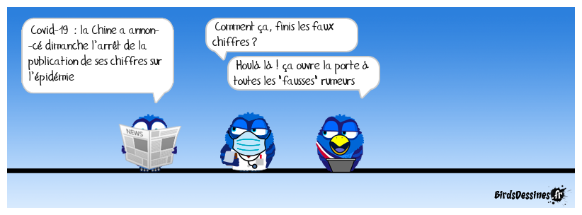 inspiré par : https://www.francetvinfo.fr/sante/maladie/coronavirus/chine-la-commission-de-la-sante-cesse-de-publier-les-chiffres-quotidiens-sur-l-epidemie-de-covid-19_5563146.html Plus(s) de mensonges