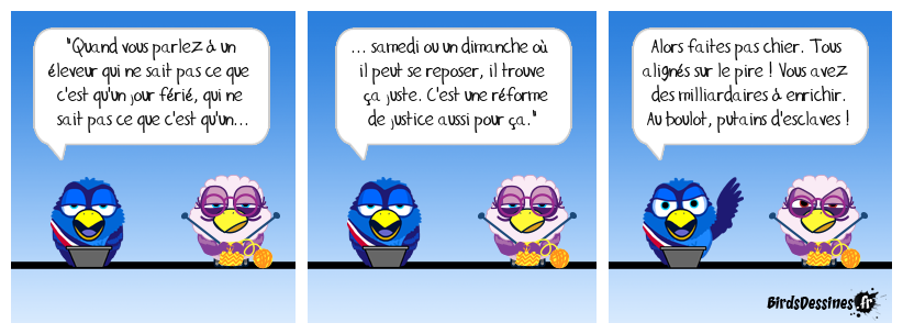 Comme si les éleveurs étaient tout joyeux de n'avoir pas ou pas assez de jours de repos ! L'art de prendre les éleveurs pour des cons
