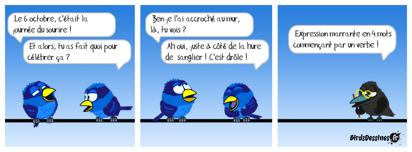 Un récent verbi "métier" de Titoune peut vous mettre sur la voie (bulle 4). Les bulles 1 et 2, présentent le sujet expression ! Gardez le sourire !