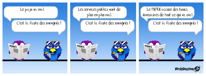 Jamais le FN/RN n'a défendu les travailleurs. Il se borne à titiller leurs peurs et leurs bas instincts en désignant à la populace de faux coupables, bien pratiques pour capter ses voix. Dans tous les pays et de tous temps les extrêmes droites ont misé sur des boucs émissaires pour se faire élire. C'est beaucoup plus facile que de chercher les véritables raisons des problèmes que l'on rencontre et de leur imaginer de réelles solutions. Coupables universels
