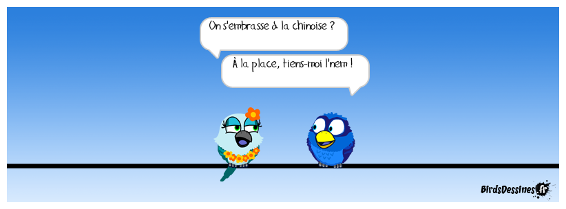 Pour les franco-sinophiles et la culture : <BR>
La place TianAnMen (天安門) : lieu de manifestations importantes à Pékin dont une réprimée durement par l'armée le 4 juin 1989<BR>
Nem : beignet en rouleau garni et frit French kiss ?