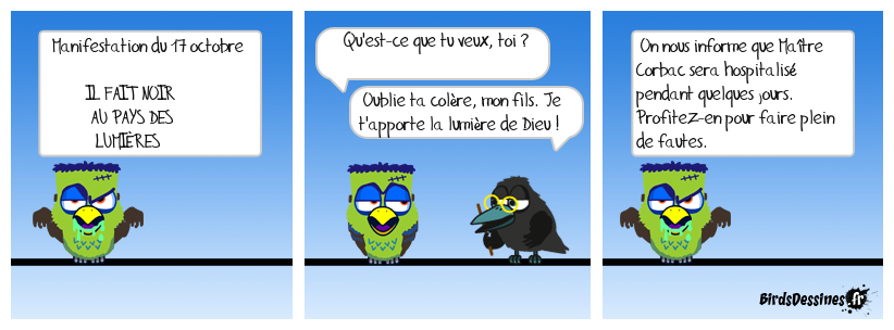 Maître Corbac et les manifestants du pays des lumières 💡
